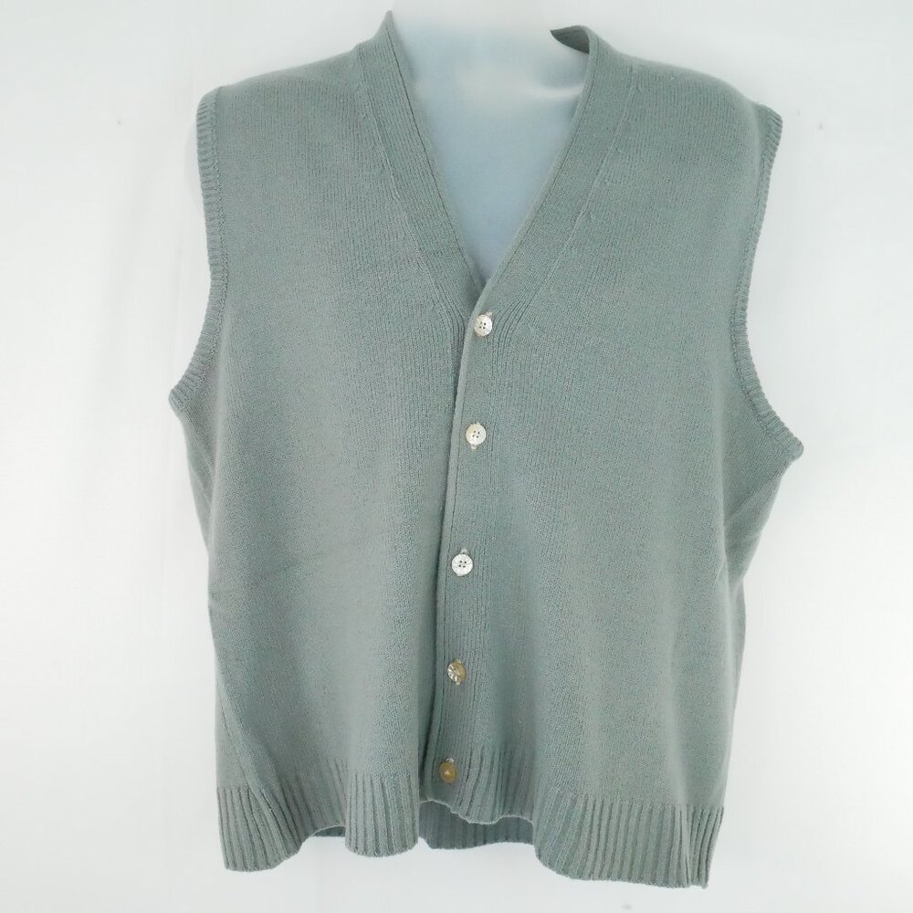Vtg Higbee Company Sweater Vest Button Up V Neck Cardigan Mens XL Gray Grandpa